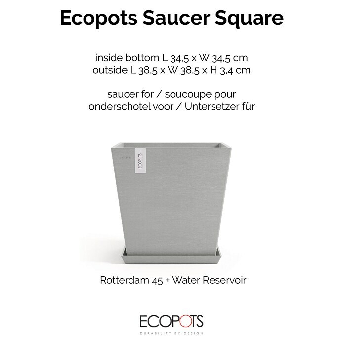 Ecopots Rotterdam Kasten-Untersetzer (38,5 x 38,5 x 3,4 cm, Kunststoff, Weißgrau) | BAUHAUS