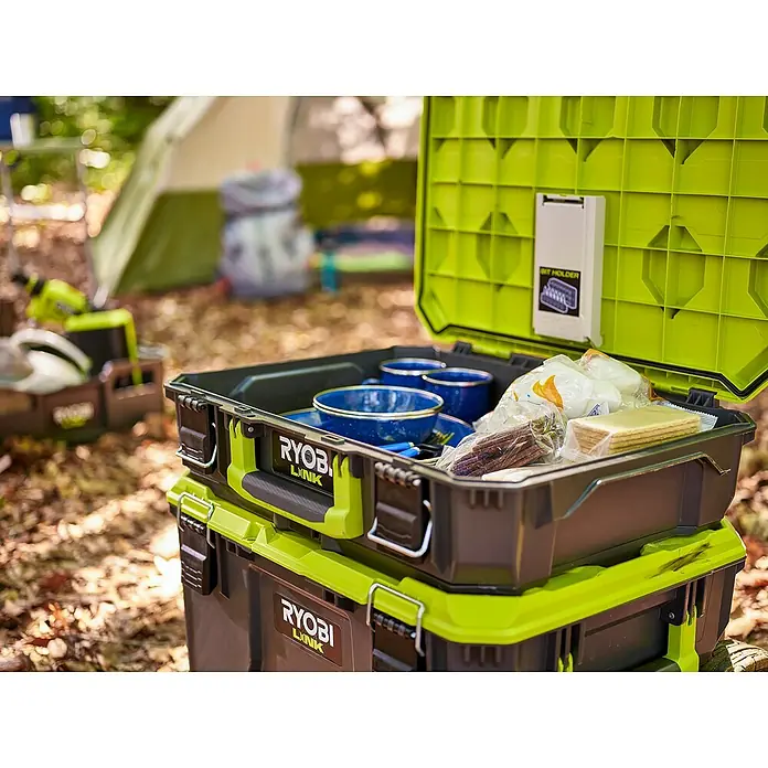 Ryobi Link Werkzeugkasten RSL101 - Kunststoff, Fassungsvermögen: 19 l, Höhe: 15 cm - Ryobi LINK Aufbewahrungssystem mit Geschirr und Snacks für Camping, ideal für organisierte Outdoor-Abenteuer.