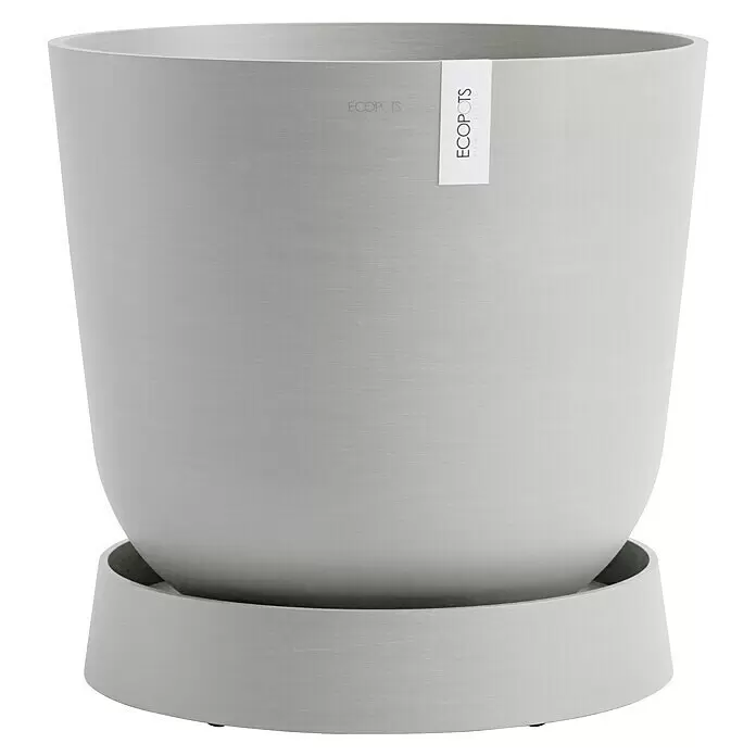 Ecopots Oslo Blumentopf-Untersetzer mit Rollen - Außenmaß (Ø x H): 50 x 10,5 cm, Kunststoff, Weißgrau - Hellgrauer Ecopots Blumentopf mit Untersetzer, gebürstete Textur.