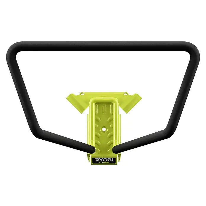 Ryobi Link Fahrradhalterung RSLW804 - Traglast: 22,7 kg - Das Bild zeigt einen Ryobi Link Werkzeughalter mit einem schwarzen Bügel und einer gelben Basis zur Werkzeugaufbewahrung.