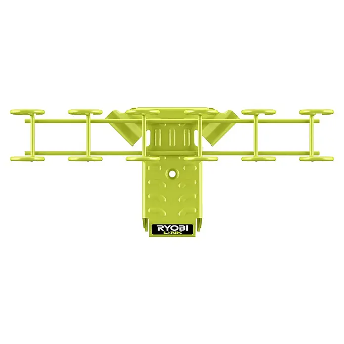 Ryobi Link Werkzeugständer RSLW807 - Geeignet für: Schraubendreher, Passend für: Ryobi ONE+ Sortiment - Nahaufnahme des RYOBI Gartenwerkzeug-Aufbewahrungssystems, das eine organisierte Lösung zur Aufbewahrung bietet.