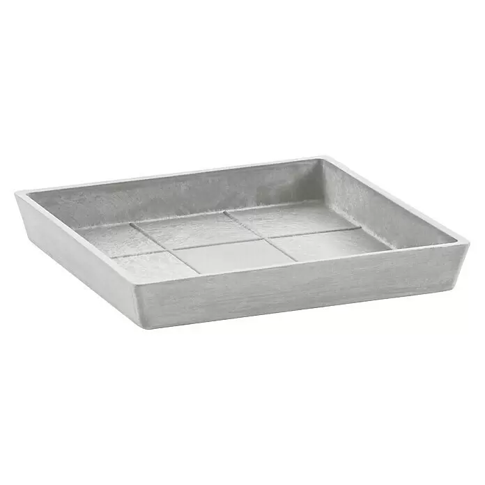 Ecopots Rotterdam Kasten-Untersetzer - 37,1 x 34,5 x 3,4 cm, Kunststoff, Weißgrau - Graue rechteckige Pflanzschale mit internem Gitter für Drainage.