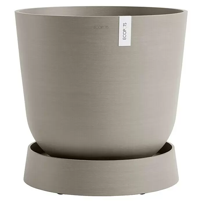 Ecopots Oslo Blumentopf-Untersetzer mit Rollen - Außenmaß (Ø x H): 41 x 9,5 cm, Kunststoff, Braungrau - Strukturierter grauer Pflanztopf mit passendem Untersetzer.
