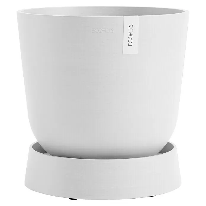 Ecopots Oslo Blumentopf-Untersetzer mit Rollen - Außenmaß (Ø x H): 32,2 x 8,5 cm, Kunststoff, Weiß - Weißer Blumentopf mit passendem Untersetzer.