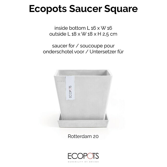 Ecopots Rotterdam Kasten-Untersetzer (18 x 18 x 2,5 cm, Kunststoff, Weiß) | BAUHAUS