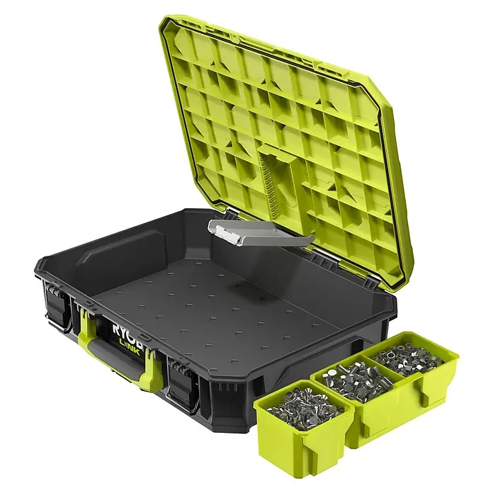 Ryobi Link Werkzeugkasten RSL101 - Kunststoff, Fassungsvermögen: 19 l, Höhe: 15 cm - Ryobi LINK Werkzeugkoffer mit vielseitigen Fächern und praktischer Aufteilung, ideal für Handwerker und Heimwerker zur Organisation.