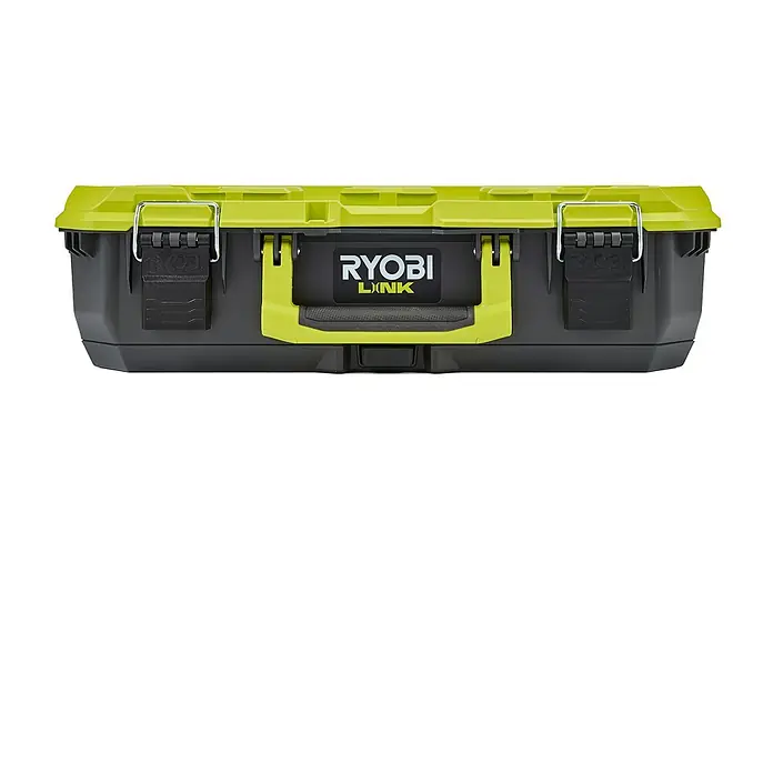 Ryobi Link Werkzeugkasten RSL101 - Kunststoff, Fassungsvermögen: 19 l, Höhe: 15 cm - Ein robuster Ryobi Werkzeugkasten in Schwarz und Limettengrün. Ideal zur Aufbewahrung und zum Transport von Werkzeugen mit sicherem Verschluss.