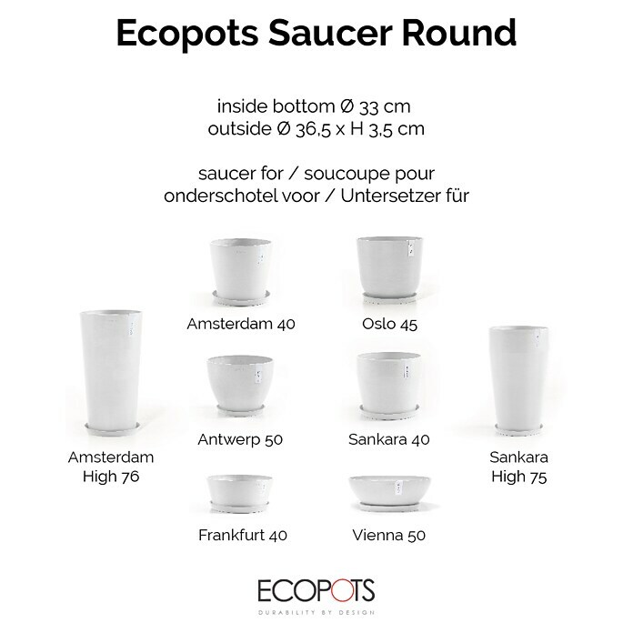 Ecopots Amsterdam Blumentopf-Untersetzer (Außenmaß (Ø x H): 35,3 x 3,5 cm, Kunststoff, Weiß) | BAUHAUS