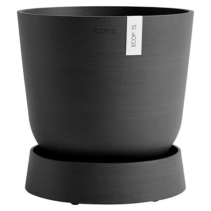 Ecopots Oslo Blumentopf-Untersetzer mit Rollen - Außenmaß (Ø x H): 32,2 x 8,5 cm, Kunststoff, Dunkelgrau - Dunkelgrauer, strukturierter Blumentopf mit passendem Untersetzer.