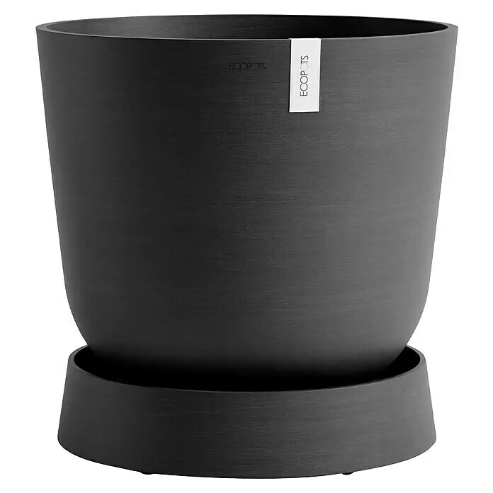 Ecopots Oslo Blumentopf-Untersetzer mit Rollen - Außenmaß (Ø x H): 41 x 9,5 cm, Kunststoff, Dunkelgrau - Dunkelgrauer, strukturierter Pflanzentopf mit passendem Untersetzer.