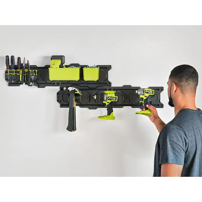 Ryobi Link Systemhalter RSL2WR-2 - Passend für: Ryobi ONE+ Sortiment - Ryobi Link-Werkzeugwand-Aufbewahrungssystem mit Werkzeugen, perfekt für die Organisation und Aufbewahrung in Werkstätten.