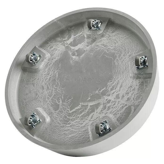 Ecopots Oslo Blumentopf-Untersetzer mit Rollen - Außenmaß (Ø x H): 41 x 9,5 cm, Kunststoff, Weißgrau - Graue ECOPOTS Pflanzenuntersetzer mit texturierter Oberfläche und fünf Rollen für leichte Bewegung.