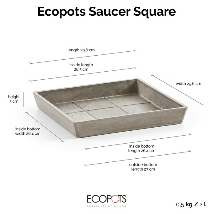 Ecopots Rotterdam Kasten-Untersetzer (29,6 x 29,6 x 3 cm, Kunststoff, Braungrau) | BAUHAUS