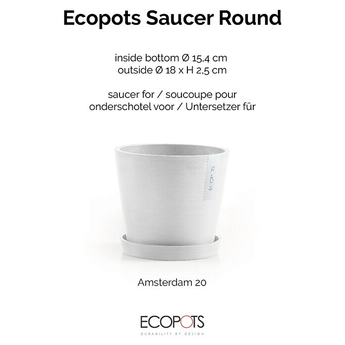 Ecopots Amsterdam Blumentopf-Untersetzer (Außenmaß (Ø x H): 18 x 2,5 cm, Kunststoff, Weiß) | BAUHAUS
