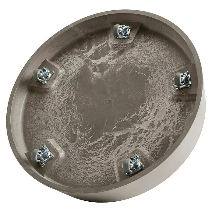 Ecopots Oslo Blumentopf-Untersetzer mit Rollen - Außenmaß (Ø x H): 41 x 9,5 cm, Kunststoff, Braungrau - Runder, strukturierter grauer Pflanzenroller mit fünf schwenkbaren Rädern an der Unterseite.