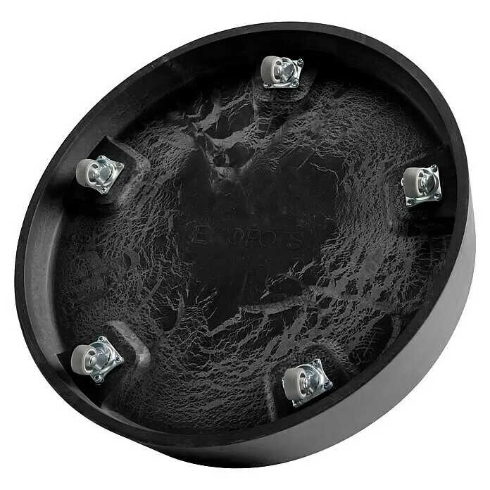 Ecopots Oslo Blumentopf-Untersetzer mit Rollen - Außenmaß (Ø x H): 41 x 9,5 cm, Kunststoff, Dunkelgrau - Schwarzer ovaler Pflanzenroller aus Kunststoff mit 5 Lenkrollen.