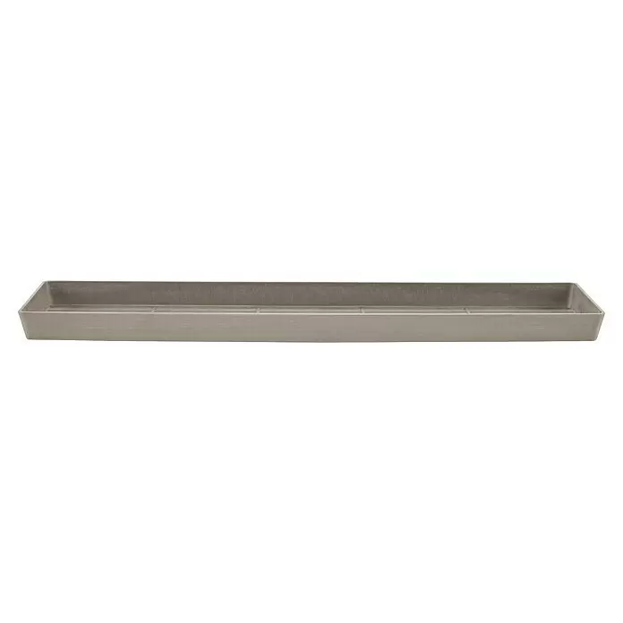 Ecopots Bruges Blumentopf-Untersetzer - Außenmaß (L x B x H): 42,7 x 13,7 x 3,3 cm, Kunststoff, Braungrau - Hellgrauer rechteckiger Pflanzgefäß-Untersetzer.