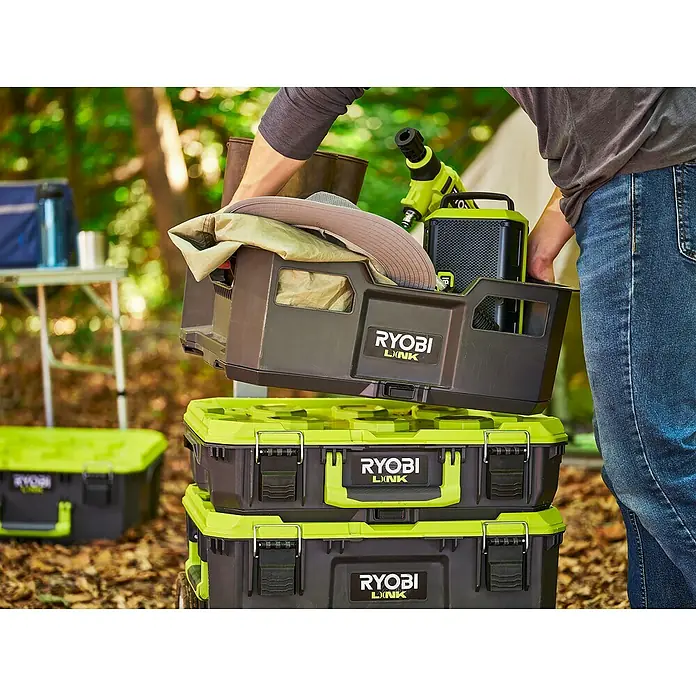 Ryobi Link Werkzeugträger RSL104 - Kunststoff - Ryobi Link Aufbewahrungssystem mit Werkzeugkisten und Transportbehälter, ideal für Campingausflüge und zur Aufbewahrung von Werkzeugen.