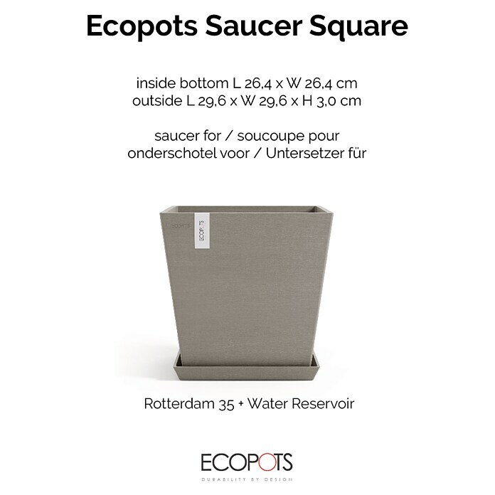 Ecopots Rotterdam Kasten-Untersetzer (29,6 x 29,6 x 3 cm, Kunststoff, Braungrau) | BAUHAUS