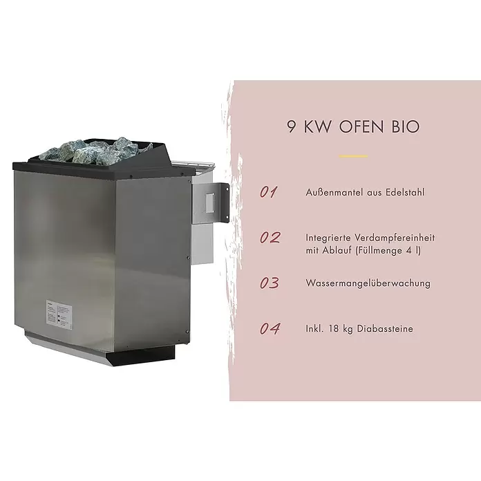 Karibu Elementsauna Gibeon9 kW Bio-Saunaofen mit externer Steuerung, L x B x H: 196 x 196 x 198 cm