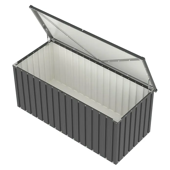 Tepro Garten-Aufbewahrungsbox Store L - B x T x H: 172,8 x 78,5 x 72,5 cm, Anthrazit, Stahl - Offene, graue Gartenbox mit einem Deckel, ideal zur Aufbewahrung von Gartengeräten und -utensilien im Außenbereich.