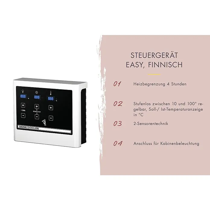 Karibu Elementsauna Katima - 9 kW Saunaofen mit externer Steuerung, L x B x H: 196 x 231 x 198 cm - Sauna Steuergerät Easy Finnisch mit digitaler Anzeige für Temperatur, Feuchtigkeit und Zeit mit Heizbegrenzung und 2-Sensorentechnik.