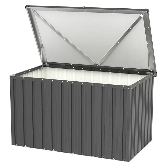 Tepro Garten-Aufbewahrungsbox Store M - B x T x H: 131,8 x 79,4 x 72,7 cm, Anthrazit, Stahl - Dunkelgraue Metall-Aufbewahrungsbox mit offenem Deckel, ideal für den Außenbereich.