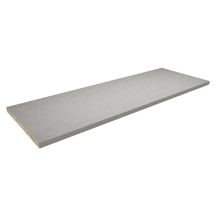 Encimera de cocina al corte Annapurna - Annapurna, Espesor: 30 mm, Ancho: 63 cm - Tablero laminado gris con veta de madera visible y canto cortado, ideal para muebles o interiorismo.\n