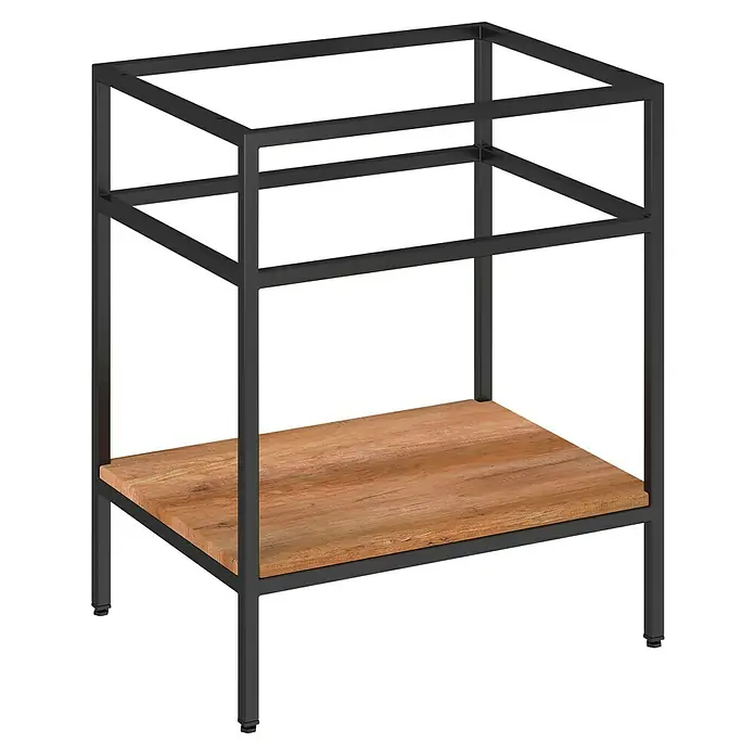 Astor Tree Waschtischunterschrank - B x T x H: 60 x 38 x 76,4 cm, Schwarz/Eiche, Matt - Ein moderner Waschtischunterschrank mit schwarzem Metallgestell und einer Ablagefläche aus Holz.
