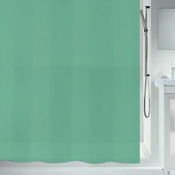 Spirella Cortina de baño Bio - An x Al: 180 x 200 cm, Plástico, Verde - Cortina de ducha verde con borde rizado, que protege una zona de baño limpia y luminosa.