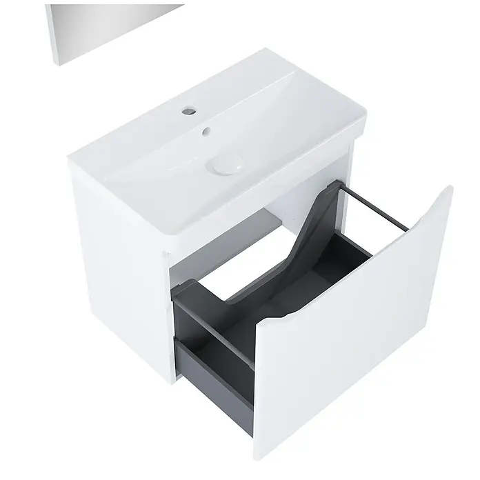 Riva Badmöbel-Set Sierra 2.0 - Gesamtbreite Badmöbel: 60 cm, Weiß, Matt - Elegantes Waschbecken mit Unterschrank in Weiß und Grau. Das moderne Design bietet stilvollen Stauraum im Badezimmer.