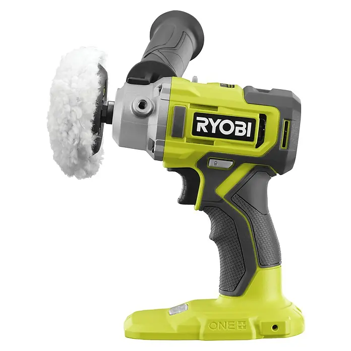 Ryobi ONE+ Akku-Polierschleifer RDP18-0 - 18 V, Ohne Akku, Durchmesser Polierteller: 76 mm - Das Bild zeigt eine Poliermaschine von Ryobi, ein Elektrowerkzeug zum Polieren von Oberflächen, ideal für Heimwerker und Profis.