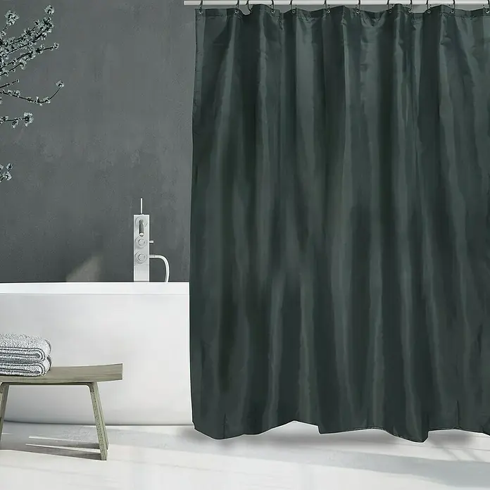 Venus Cortina de baño Vert - An x Al: 180 x 180 cm, Plástico, Negro - Baño con un juego de cortinas de ducha grises que añade un toque moderno y elegante.