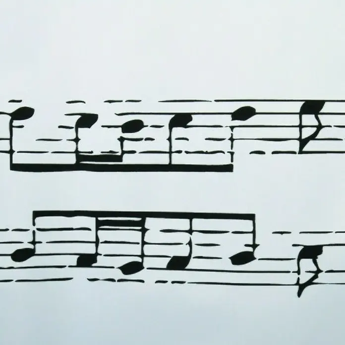 Venus Cortina de baño Vivaldi - An x Al: 180 x 180 cm, Plástico, Blanco - Partitura estilizada con notas y líneas negras sobre fondo blanco. Un motivo musical decorativo destacado en la imagen.