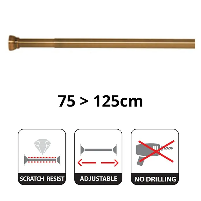 Spirella Barra para cortina de ducha Kreta - Largo: 75-125 cm, Aluminio, Oro - Barra de cortina de ducha metálica extensible, resistente a los arañazos y sin taladro, con una longitud de 75 a 125 cm.
