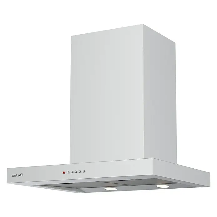 Cata Campana de pared S Plus X - Ancho: 60 cm, Máx. Potencia del ventilador en modo extracción: 645 m³/h, Acero inoxidable - Esta imagen muestra una moderna campana extractora blanca de Cata, una adición ideal para un diseño de cocina elegante.