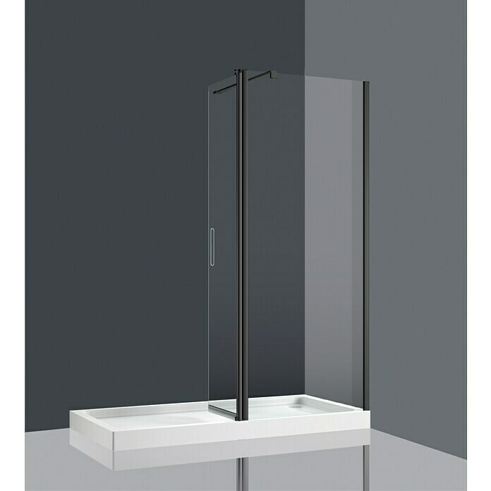 Mampara de ducha fija Hapi (An x Al: 110 x 195 cm, Negro, 6 mm)
