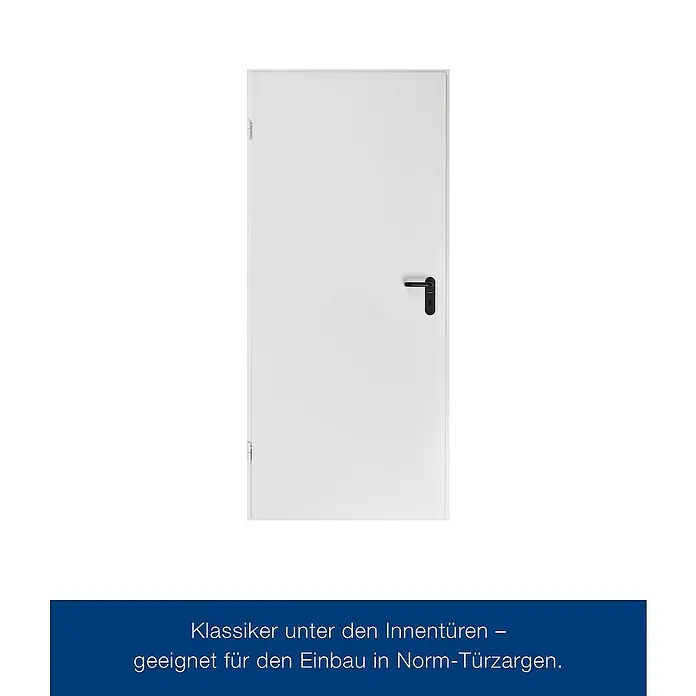Hörmann ZK-Element - 87,5 x 187,5 cm, DIN Anschlag: Links, Verkehrsweiß - Eine weiße Innentür mit schwarzem Türgriff, geeignet für den Einbau in Norm-Türzargen.