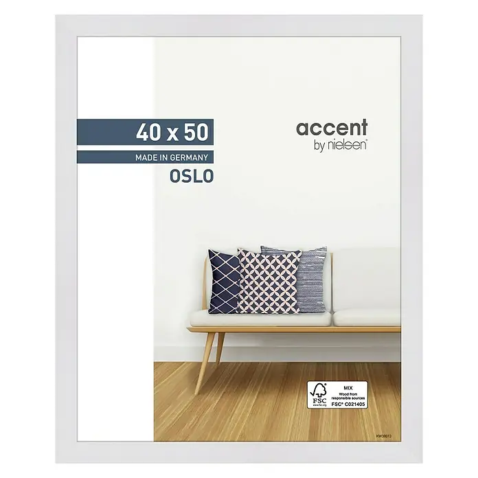 Accent Holzrahmen Oslo - 40 x 50 cm, Weiß - Weißer Bilderrahmen 40x50 cm von Accent by Nielsen, Modell Oslo, hergestellt in Deutschland. Ideal für Fotos und Kunstdrucke.