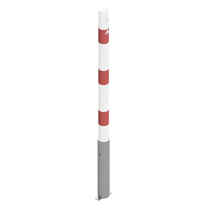 Schake Sperrpfosten - Ø x H: 60 x 1.300 mm, Stahl, Einbetonieren, Weiß/Rot, Profilzylinderschloss - Auffälliger rot-weiß gestreifter Leitpfosten. Ideal zur Kennzeichnung von Gefahrenstellen und zur Verkehrsführung.
