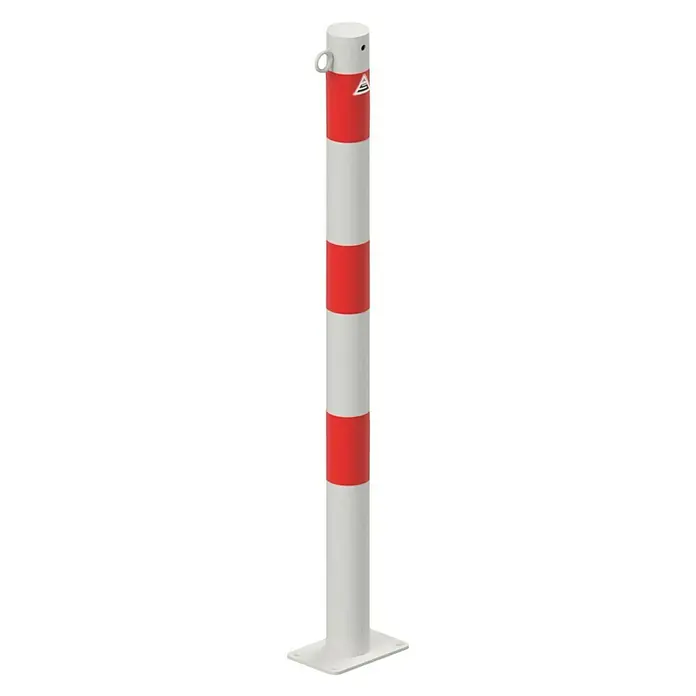 Schake Sperrpfosten - Ø x H: 60 x 900 mm, Stahl, Aufdübeln, Weiß/Rot, Öse - Absperrpfosten in Weiß und Rot, ideal zur Verkehrssicherung und als stilvolle Begrenzung im Außenbereich. Robust und auffällig.