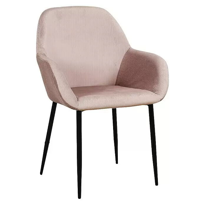 Silla butaca Giulia - Rosa, 2 pzs. - Sillón moderno de tela acanalada rosa claro con patas de metal negro.