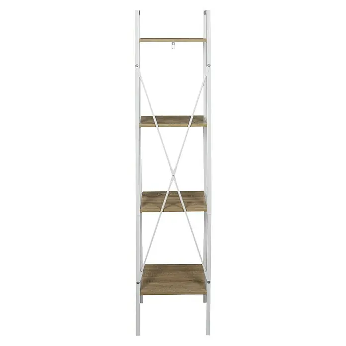 Home Deco Factory Estantería de madera Natural Crush - L x An x Al: 32 x 34 x 148 cm, Blanco - Librería con cuatro estantes. El estante está hecho de madera y metal y tiene un diseño moderno. Es ideal para la sala de estar o la oficina.