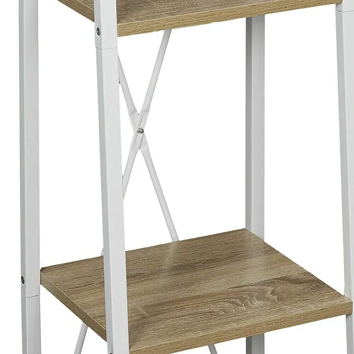 Home Deco Factory Estantería de madera Natural Crush - L x An x Al: 32 x 34 x 148 cm, Blanco - Primer plano de una estantería moderna con un estante de madera clara y una estructura metálica blanca, que muestra un diseño elegante y funcional.