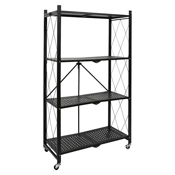 Home Deco Factory Estantería metálica Bristot Indus - L x An x Al: 34 x 71 x 127 cm, Capacidad de carga: 40 kg, Negro - Estantería negra con cuatro niveles y ruedas, ideal para añadir espacio de almacenamiento. La estantería es robusta y fácil de mover.