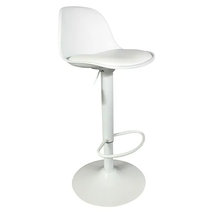 Home Deco Factory Taburete de cocina Isak - Altura: 104 mm, Blanco - Taburete de bar blanco con reposapiés y ajuste de altura, ideal para cocinas o bares modernos. Asiento cómodo y diseño elegante.