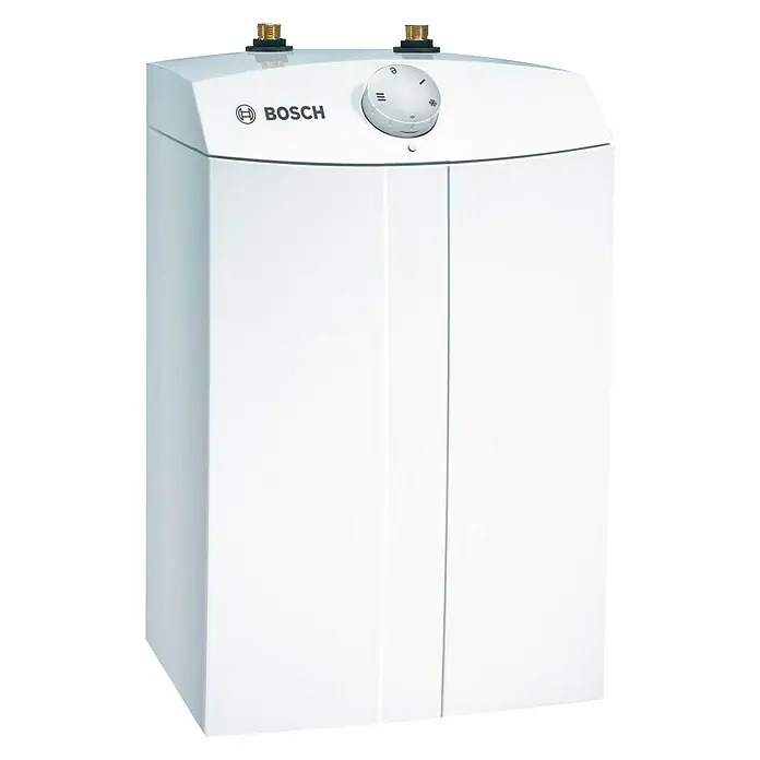 Bosch Warmwasserspeicher Tronic Store Compact - 5 l, 1.800 W, Temperaturbereich: 35 °C - 85 °C, Untertischmontage - Abbildung eines weißen Bosch Warmwasserspeichers, der eine zuverlässige und effiziente Warmwasserversorgung für Ihr Zuhause bietet.