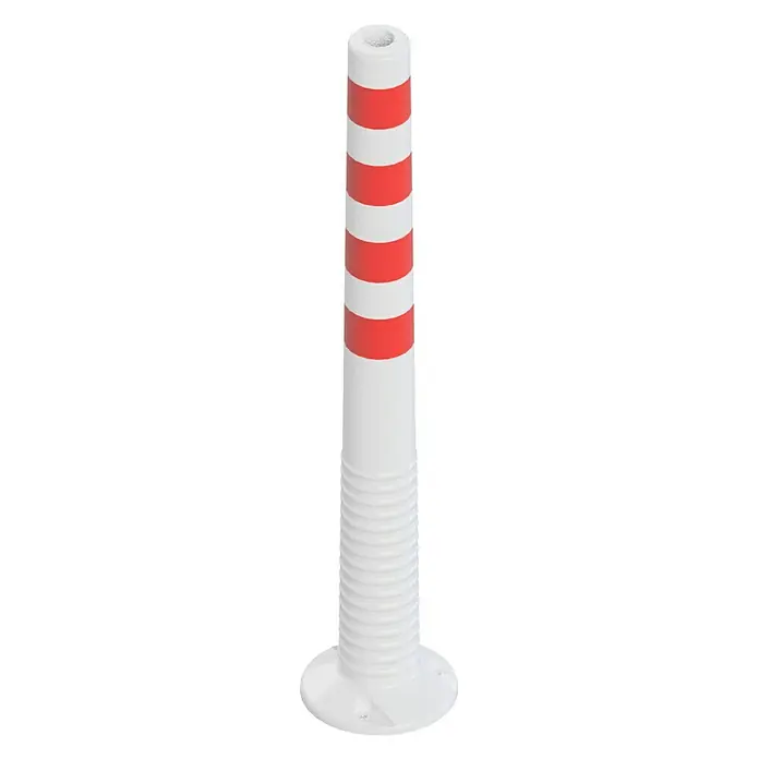 Schake Sperrpfosten flexibel - Ø x H: 80 x 1.000 mm, Kunststoff, Aufdübeln, Weiß, Rot - Ein rot-weiß gestreifter, flexibler Leitpfosten zur Verkehrslenkung und Sicherheit.