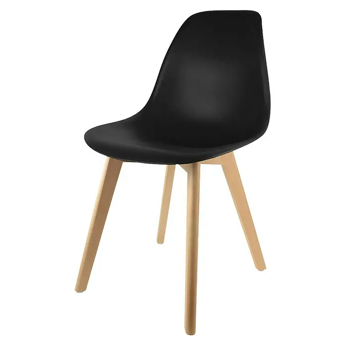 Home Deco Factory Silla Stockholm - Negro, 4 pzs. - Silla de diseño negra moderna con patas de madera clara, ideal para espacios contemporáneos. Perfecta para el comedor o la oficina.
