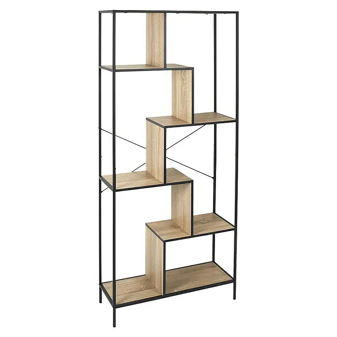 Home Deco Factory Estantería de madera Edison - L x An x Al: 30 x 80 x 180 cm, Negro - Una estantería moderna con un diseño de escalera único, combinando estantes de madera con una estructura de metal resistente. Perfecta para soluciones de almacenamiento elegantes.